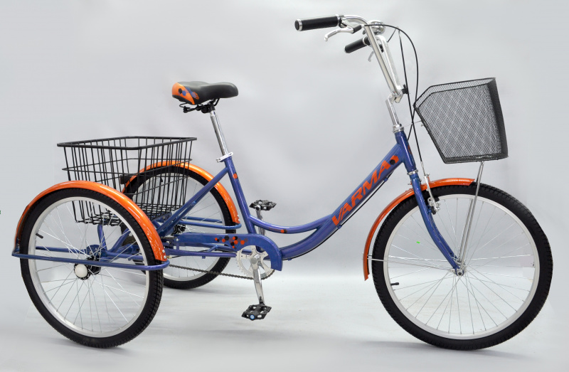 Велосипед 24" Дачник 7ск. (Корзина перед/ зад.) синий оранжевый