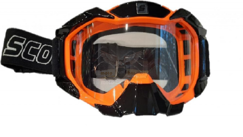 Очки мотокросс/спорт SCOUT (NK-1015) черные/оранжевые, резинка с силиконом, цветная упаковка
