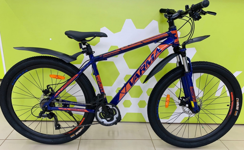 Велосипед 27.5" VARMA DRACON H75DA р.18, сине-оранжевый 21ск., ал. 2024