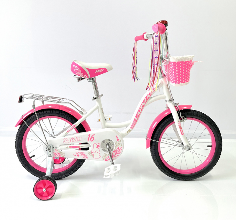 Велосипед 16" ЗАЙКА бело-розовый перламутр, передний тормоз